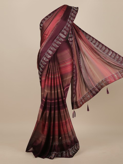 

Pothys Burgundy Striped Poly Chiffon Saree