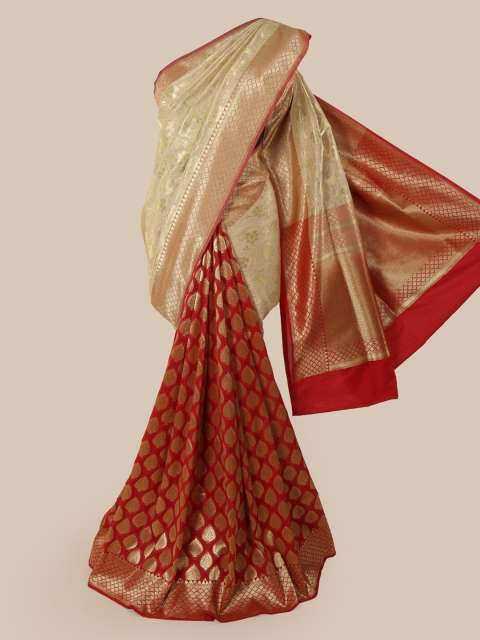 

Pothys Cream-Coloured & Red Pure Silk Woven Design Banarasi Saree