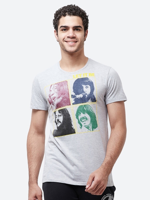 

Free Authority Men Grey Melange The Beatles Printed T-shirt