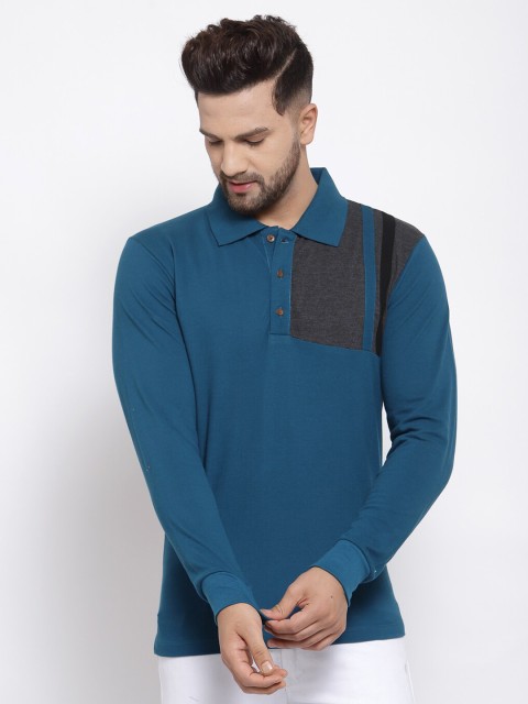 

Kalt Men Teal Blue Polo Collar T-shirt