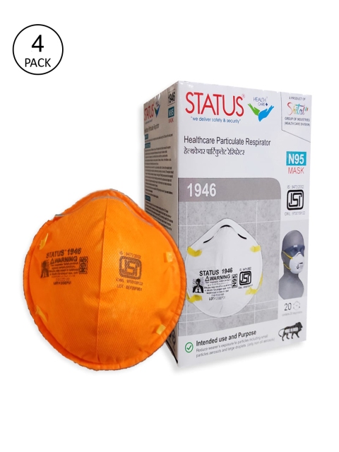 

Status Unisex Pack Of 4 Orange Printed 5-Ply Reusable N95 Cup Face Masks