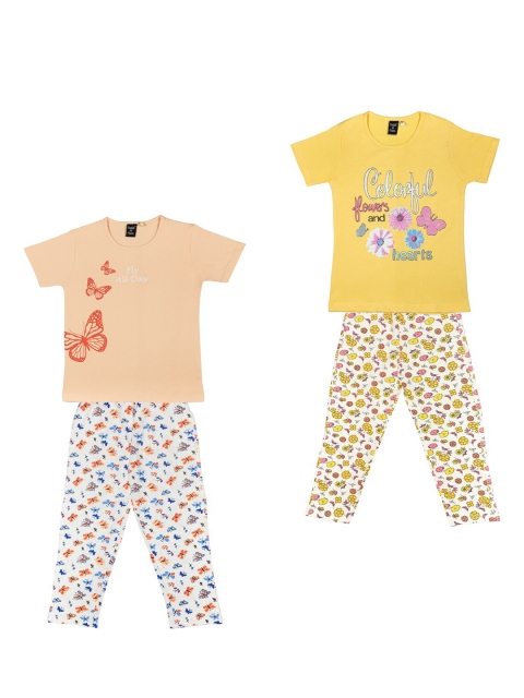 

Todd N Teen Girls Pack Of 2 Yellow & White Printed Night Suits