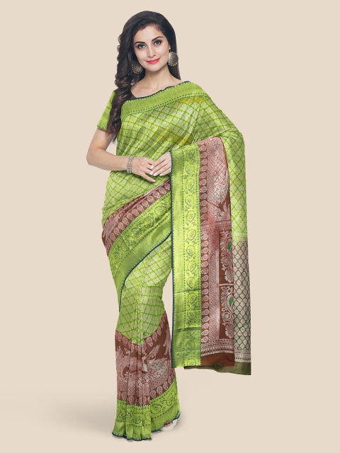 

KLM Fashion Mall Green Silk Blend Woven Design Kanjeevaram Saree