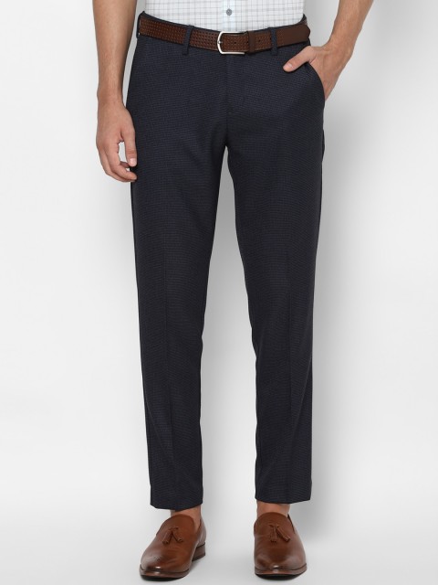 

Allen Solly Men Navy Blue Regular Fit Self Design Cropped Formal Trousers