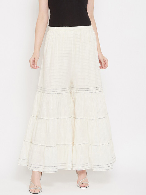 

TULIP 21 Women Off-White Gota Striped Flared Palazzos