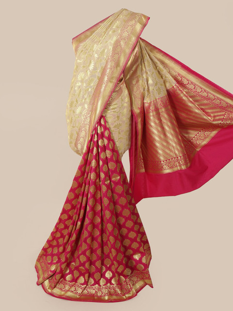 

Pothys Cream-Coloured & Red Pure Silk Woven Design Banarasi Saree