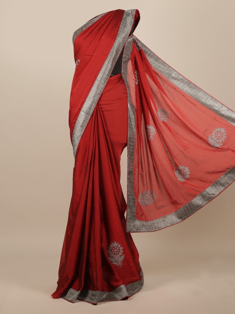 

Pothys Rust Red Embellished Poly Chiffon Saree