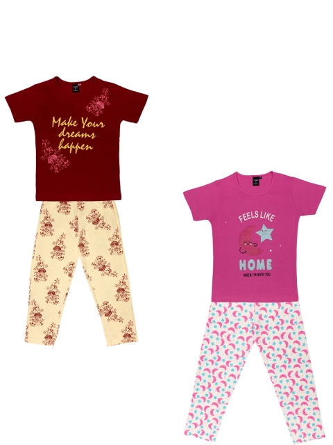 

Todd N Teen Pack of 2 Girls Printed Cotton Night Suit, Multi
