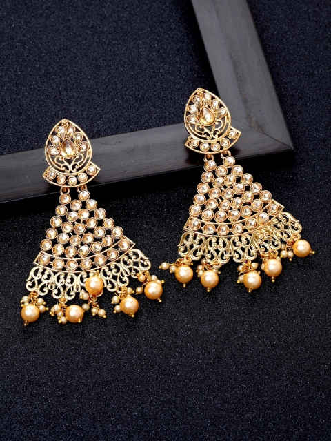 

Ibtida Gold-Plated CZ Studded & Beaded Handcrafted Drop Earrings