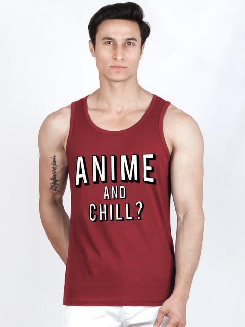 ComicSense.xyz Men Maroon & White Printed Pure Cotton Innerwear Vests