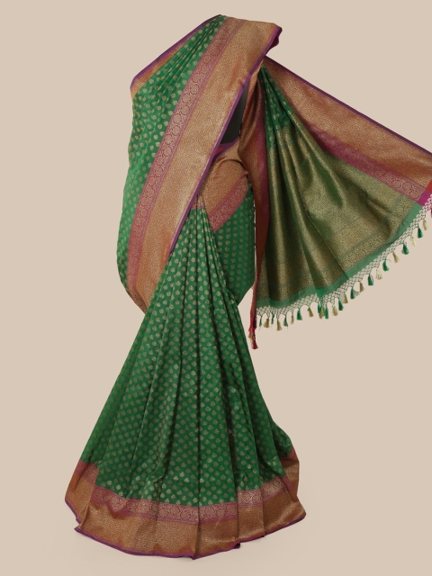 

Pothys Green & Gold-Toned Pure Silk Woven Design Banarasi Saree