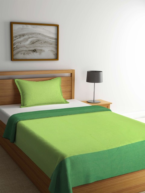 

KLOTTHE Green Woven Design Cotton Single Bed Cover With Pillow Cover