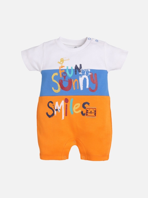 

BABY GO Infant Boys White & Orange Printed Cotton Rompers