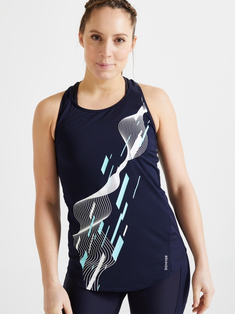 

Domyos By Decathlon Women Navy Blue Printed Round Neck T-shirt