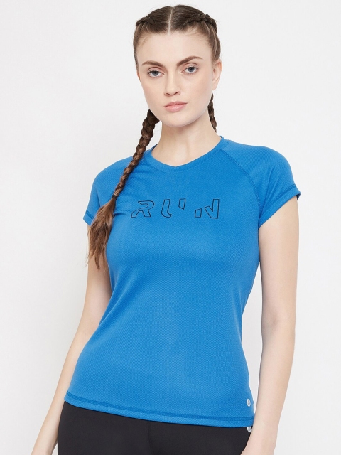

ATHLISIS Women Blue Printed Lightweight Quick Dry Round Neck Running T-shirt