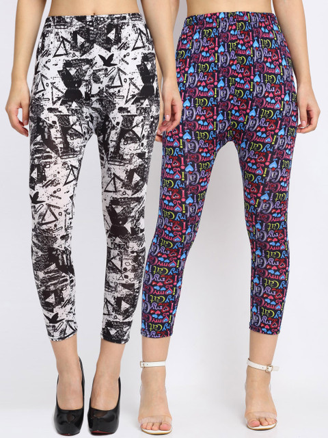

NEUDIS Women Pack Of 2 Printed Skinny-Fit Ankle-Length Leggings, Navy blue