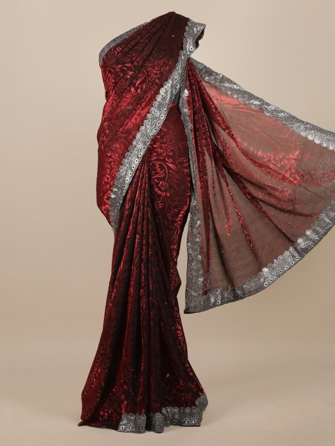 

Pothys Red & Silver-Coloured Woven Design Jute Silk Saree
