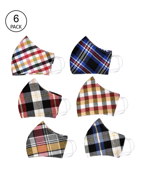 

Clasiko Unisex Pack Of 6 Checked 2-Ply Reusable Cotton Cloth Masks, White