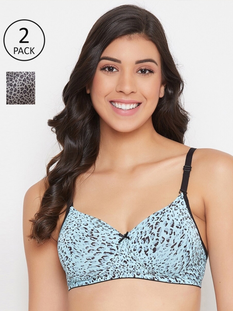 

Clovia Pack Of 2 Printed Non-Wired Lightly Padded T-shirt Bra COMBRC77032B, Black