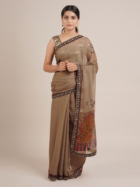 

Pothys Brown Embroidered Poly Chiffon Saree