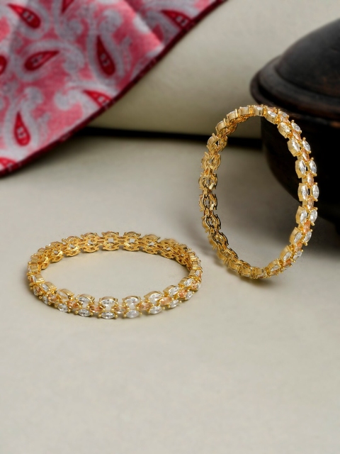 

Silvermerc Designs Set Of 2 Gold-Plating White & Peach-Coloured Marquisite AD-Studded Handcrafted Bangles