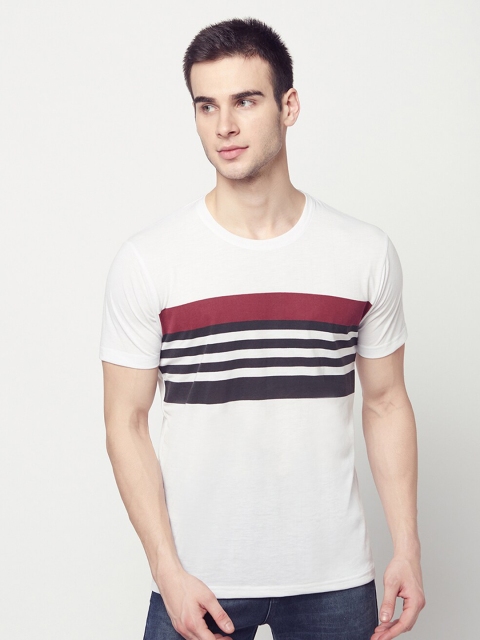 

ELEGANCE Men White & Black Striped T-shirt