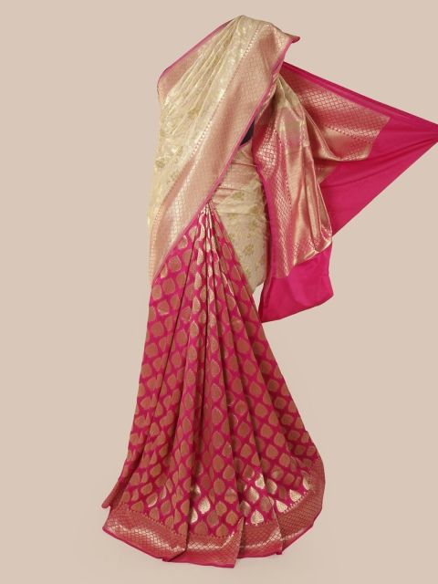 

Pothys Cream-Coloured & Pink Pure Silk Woven Design Banarasi Saree