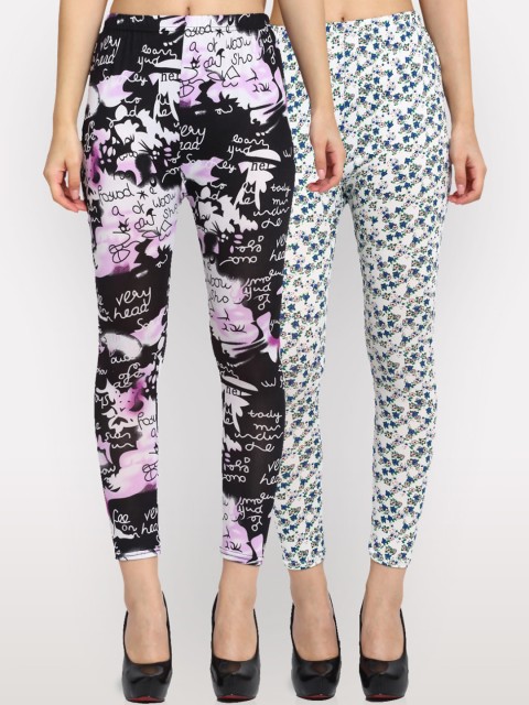 

NEUDIS Women Pack Of 2 Printed Skinny-Fit Ankle-Length Leggings, Beige