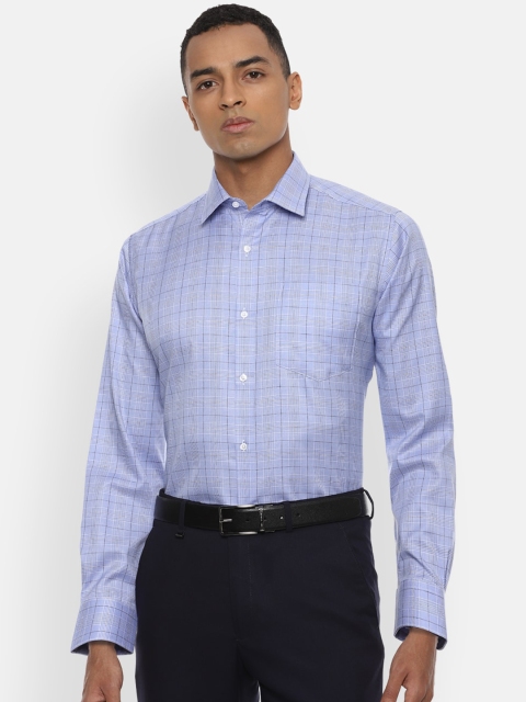 

Van Heusen Men Blue & White Regular Fit Checked Cotton Formal Shirt