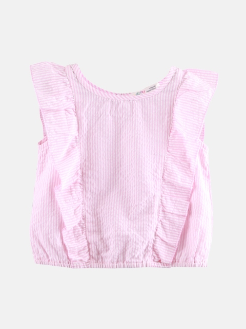 

Beebay Girls Pink Stripped Ruffled Blouson Top