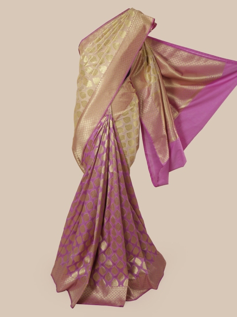

Pothys Cream-Coloured & Lavender Pure Silk Woven Design Banarasi Saree