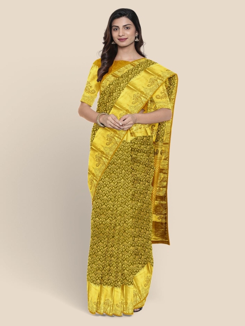 Kalamandir Olive Green & Gold-Toned Silk Blend Woven Design Kanjeevaram Saree