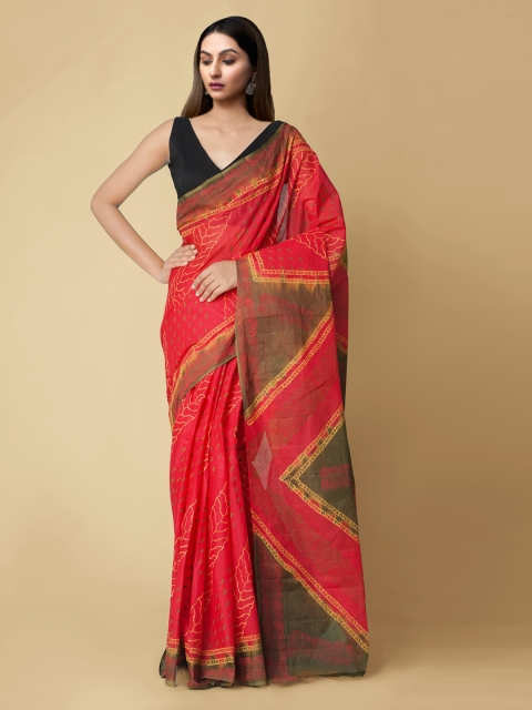

Unnati Silks Red Pure Cotton Printed Handloom Kota Saree