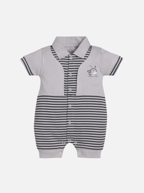 

BABY GO Boys Beige & Black Striped Cotton Rompers