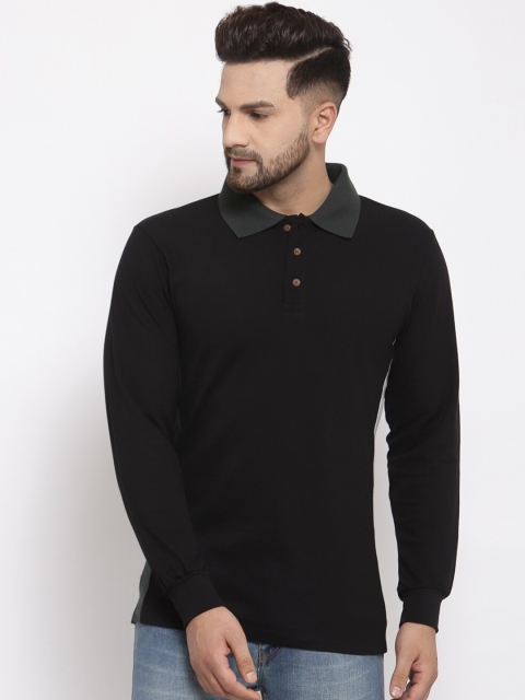 

Kalt Men Black Polo Collar Solid T-shirt