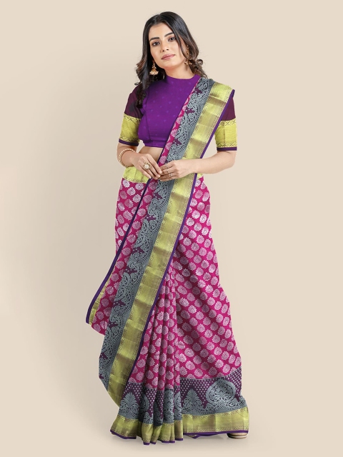 

Kalamandir Pink & Gold-Toned Silk Blend Woven Design Kanjeevaram Saree