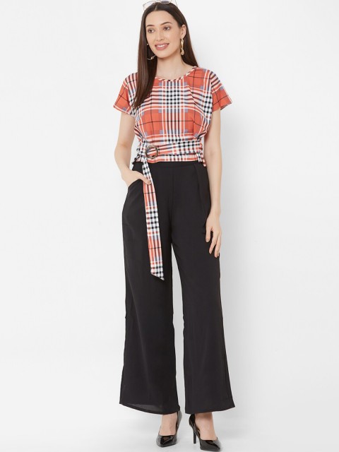 

ZOLA Women Orange & Black Checked Top with Palazzos