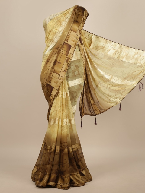 

Pothys Tan Printed Poly Chiffon Saree