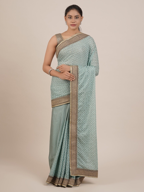 

Pothys Sea Green Embroidered Pure Georgette Saree