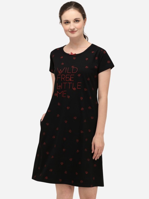

Lenissa Women Black & Red Printed Cotton Sleepshirt