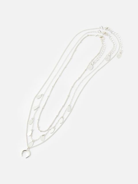 

Accessorize Silver-Toned & White Metal Silver-Plated Layered Necklace