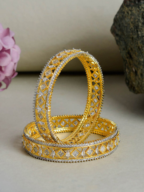 

Silvermerc Designs Set of 2 Gold-Plated White AD-Studded Handcrafted Kada Bangles