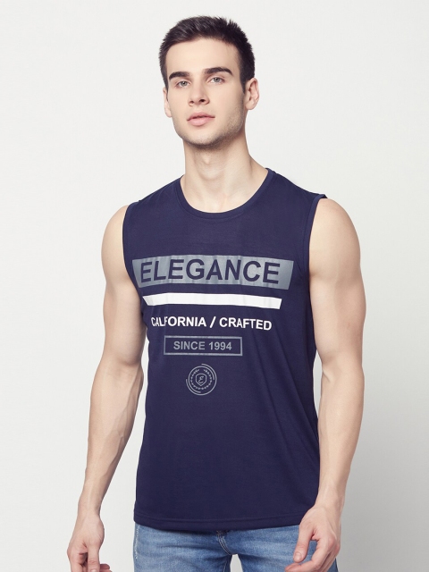 

ELEGANCE Men Navy Blue Typography Printed T-shirt