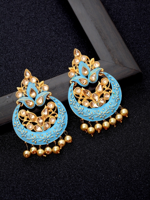 

Ibtida Blue Gold Plated Stone Studded & Beaded Handcrafted Enamelled Chandbalis