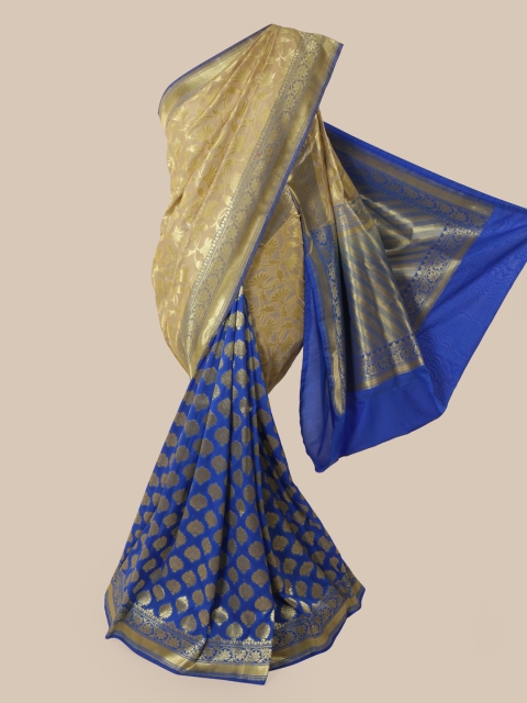 

Pothys Cream-Coloured & Blue Pure Silk Woven Design Banarasi Saree