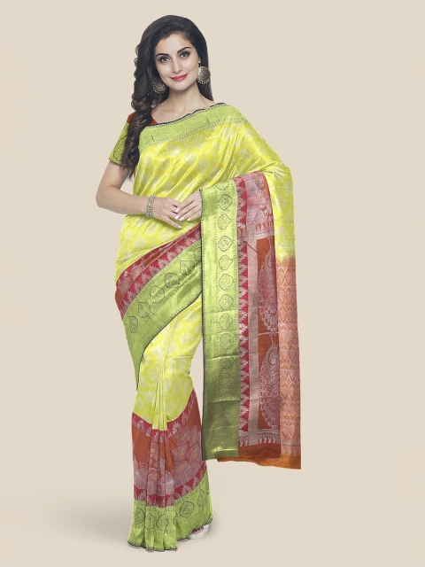 

Kalamandir Yellow & Red Silk Blend Printed Kanjeevaram Saree