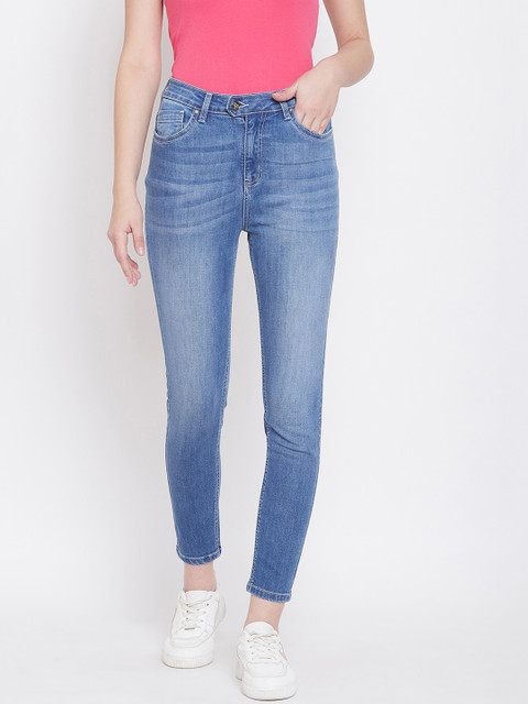 

Madame Women Blue Skinny Fit High-Rise Light Fade Cropped Jeans