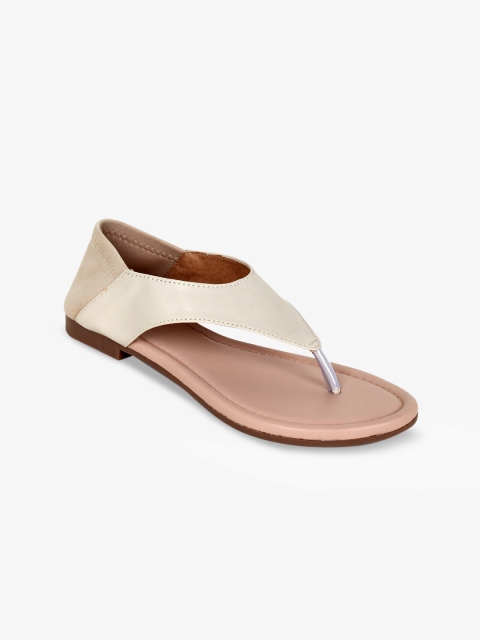Bloomtale Women Cream-Coloured T-Strap Flats with Bows