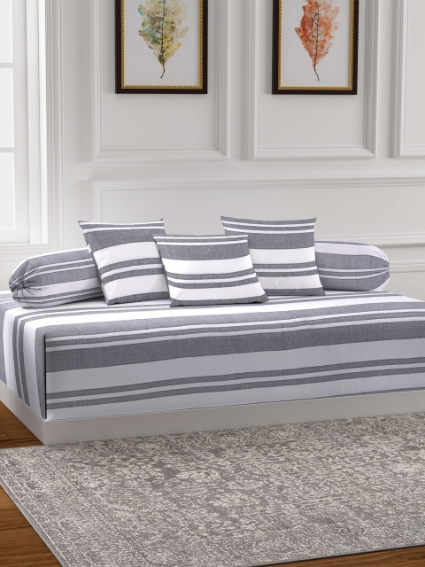 

KLOTTHE Grey & White Striped Single Bedsheet With 2 Bolster Covers & 3 Cushion Covers