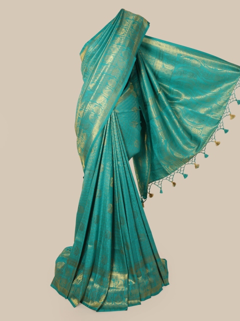

Pothys Green & Gold-Toned Pure Silk Woven Design Banarasi Saree